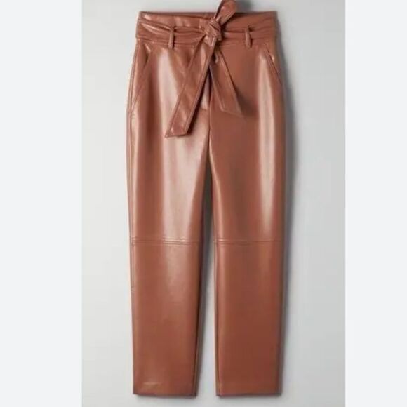 Wilfred Aritzia High Tied Faux Leather Brown Pants - Picture 1 of 9